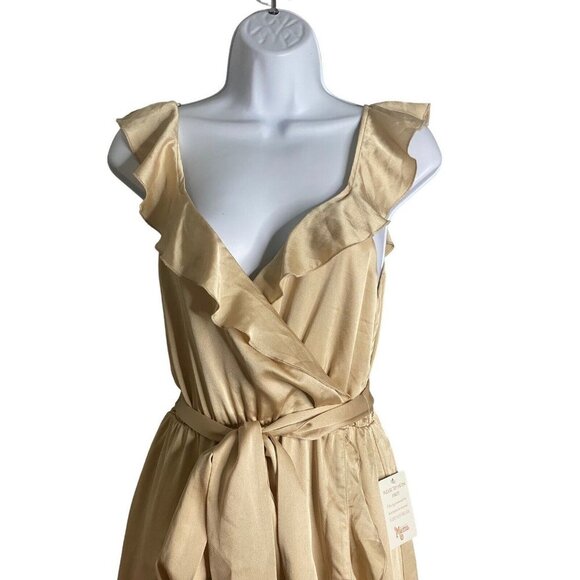 Show Me Your MuMu Womens Samantha Ruffle Wrap Dress True Gold Luxe Satin Medium - Picture 3 of 10
